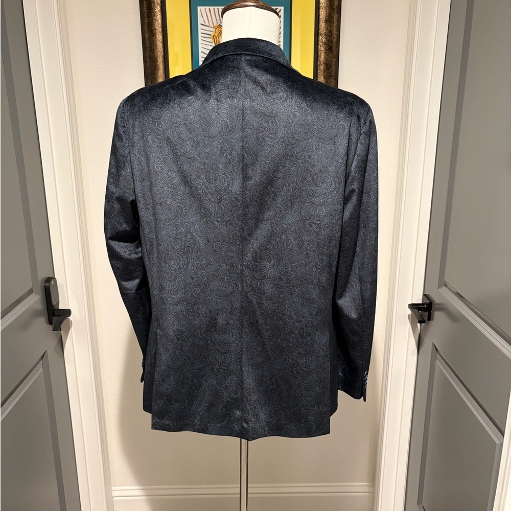 Tailorbyrd Elegant Midnight Blue Velvet Paisley Mens Blazer - Picture 3 of 4
